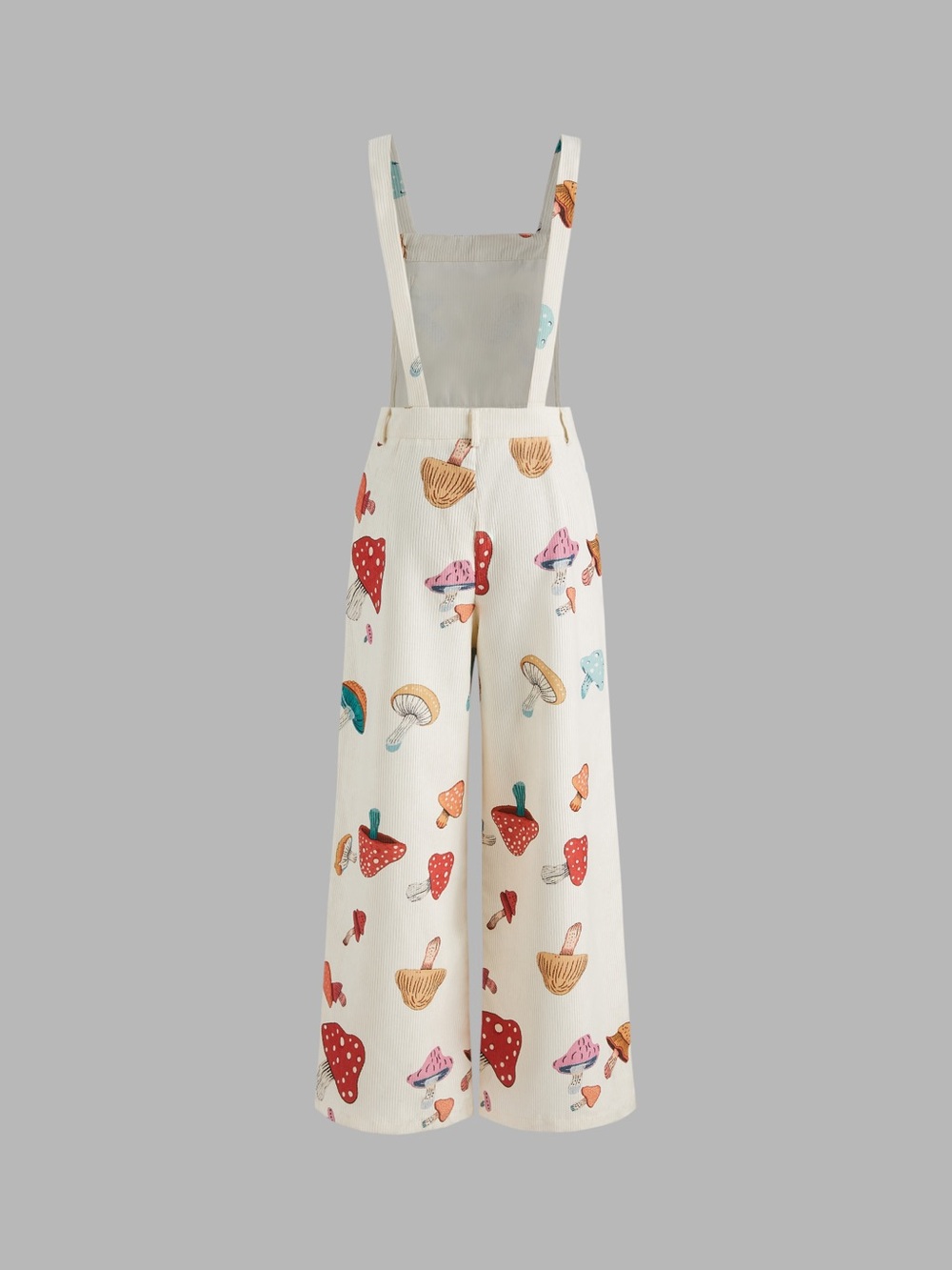 Cider Cream Mushroom Print Wide-Leg Overalls Jumpsuit - Picture 2 of 5